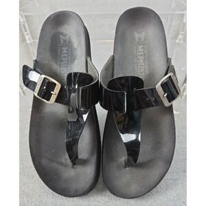 Mephisto Womens 8 Helen Thong Sandals Patent Leather Black Buckle Comfort Slides